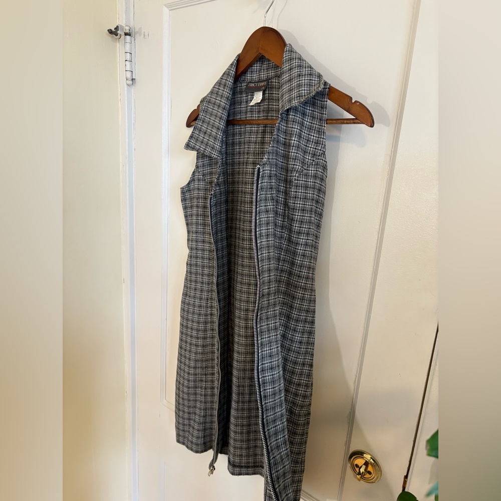 Vintage 90s Sleeveless Gray Plaid Zip-Front Dress with Collar USA Size 3 (XS/S) - Picture 5 of 8